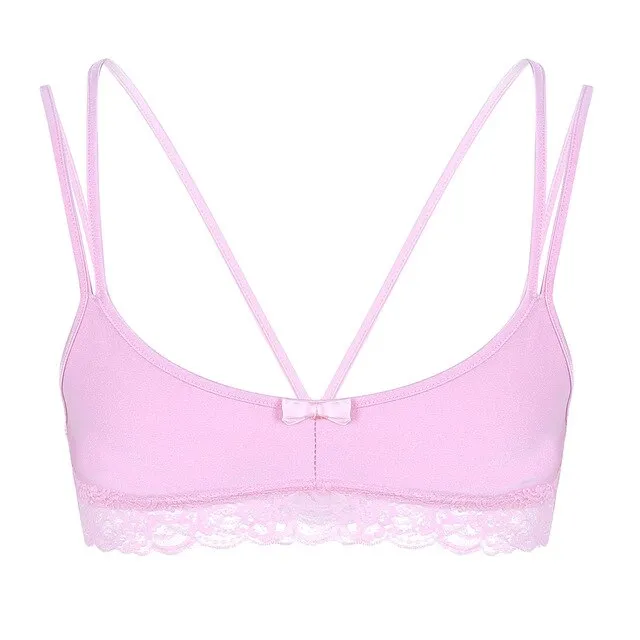 Mens Sissy Bra Hot Sexy Lingerie Wire-free Open Cup Bra Underbust Bralette Lace Hem Strappy Hot Bra Top Exotic Underwear for Sex