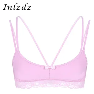 Mens Sissy Bra Hot Sexy Lingerie Wire-free Open Cup Bra Underbust Bralette Lace Hem Strappy Hot Bra Top Exotic Underwear for Sex