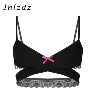 Mens Sissy Bras Sexy Lingerie Underwear Open Cup Bra for Male Cross Over Back Wire-free Breathable Bralette No Padded Bra Tops