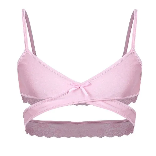 Mens Sissy Bras Sexy Lingerie Underwear Open Cup Bra for Male Cross Over Back Wire-free Breathable Bralette No Padded Bra Tops