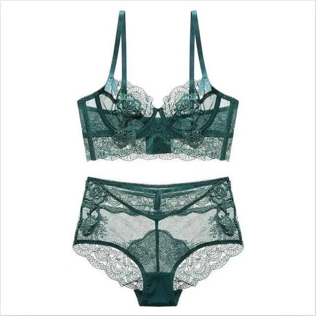 New Ultra Thin Cup Lingerie Bra Set Underwear Transparent Temptation Sexy Underwear Set For Women High Waist Bra & Brief Set