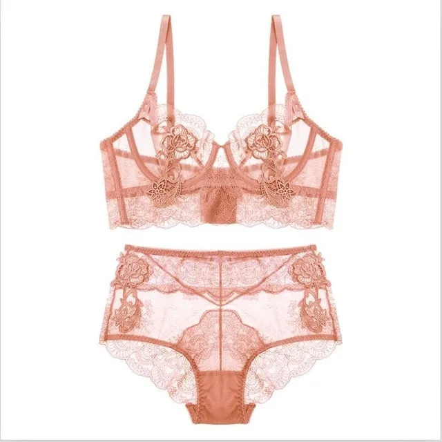 New Ultra Thin Cup Lingerie Bra Set Underwear Transparent Temptation Sexy Underwear Set For Women High Waist Bra & Brief Set