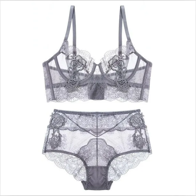 New Ultra Thin Cup Lingerie Bra Set Underwear Transparent Temptation Sexy Underwear Set For Women High Waist Bra & Brief Set