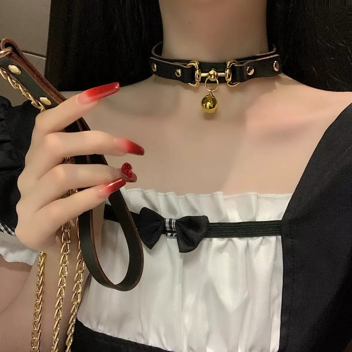 P-1237  Small bell double leather collar
