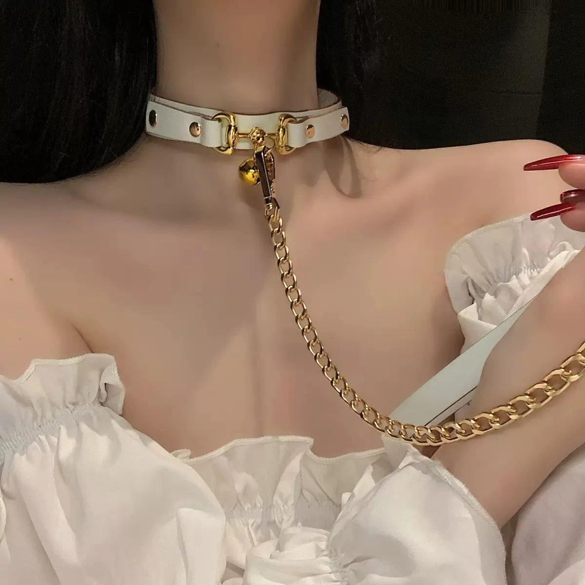 P-1237  Small bell double leather collar