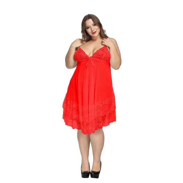 Plus size 6xl lingerie sleepwear White Night Gown Lingerie Ladies Sexy Lace Babydolls Sleepwear womens erotic sling Homewear