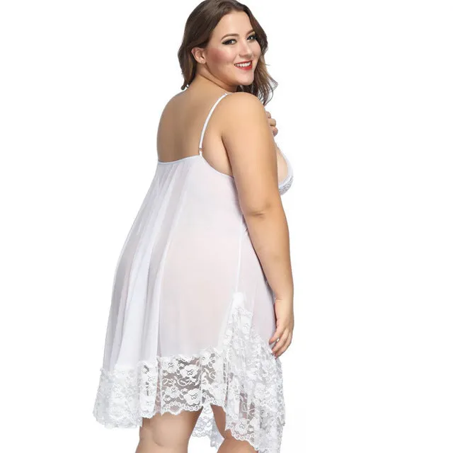 Plus size 6xl lingerie sleepwear White Night Gown Lingerie Ladies Sexy Lace Babydolls Sleepwear womens erotic sling Homewear