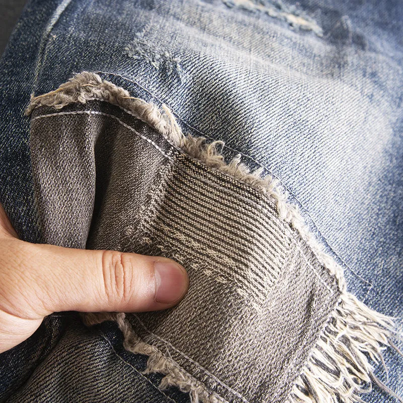 Retro Beggar Ripped Patch Jeans For Men