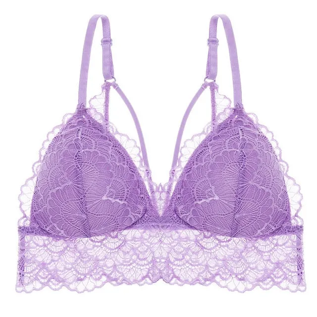 Sexy Backless Lace Bralette Deep V Lace Women Bra French Style Bralette Wireless Thin Underwear Sexy Lingerie Girls 3/4 Cup Bras