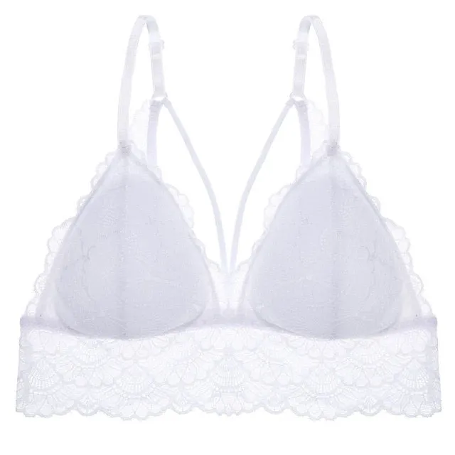 Sexy Backless Lace Bralette Deep V Lace Women Bra French Style Bralette Wireless Thin Underwear Sexy Lingerie Girls 3/4 Cup Bras