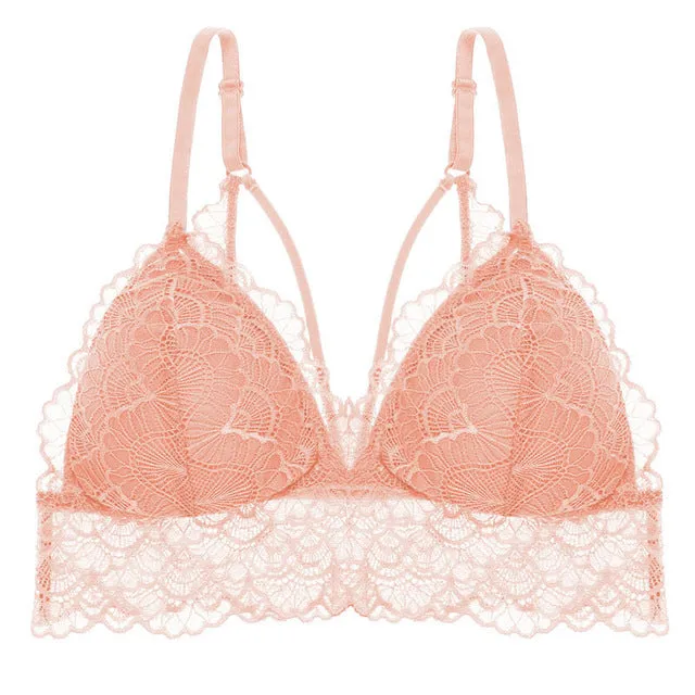 Sexy Backless Lace Bralette Deep V Lace Women Bra French Style Bralette Wireless Thin Underwear Sexy Lingerie Girls 3/4 Cup Bras