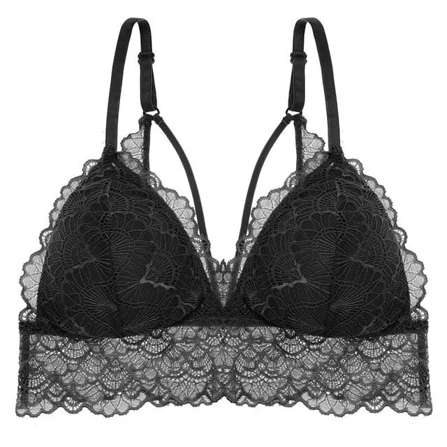 Sexy Backless Lace Bralette Deep V Lace Women Bra French Style Bralette Wireless Thin Underwear Sexy Lingerie Girls 3/4 Cup Bras
