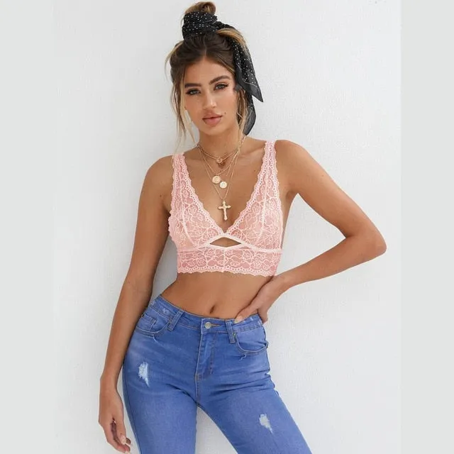 Sexy Lingerie Plus Size Lace Bra Women See-Through Bralette Deep V Neck Bustier Open Cup Bra Crop Top Women Vest Tank Top