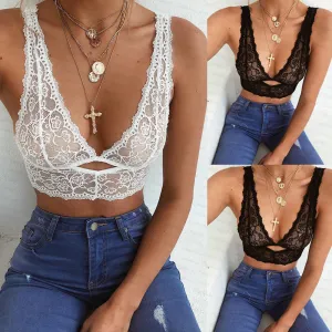 Sexy Lingerie Plus Size Lace Bra Women See-Through Bralette Deep V Neck Bustier Open Cup Bra Crop Top Women Vest Tank Top
