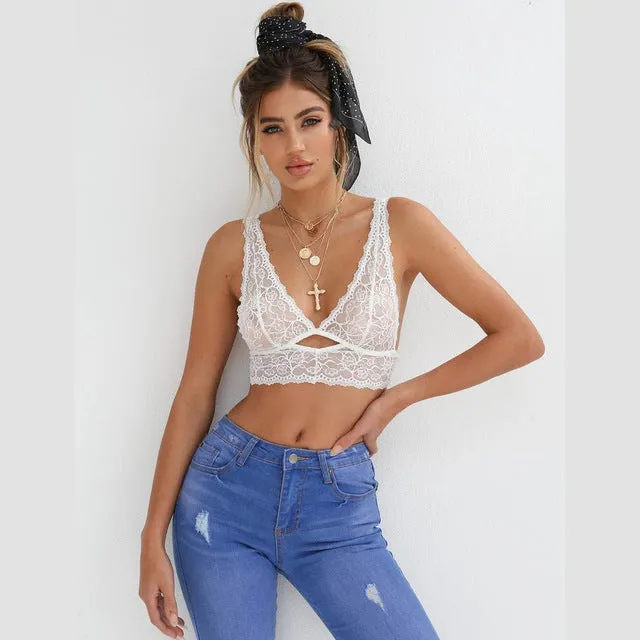 Sexy Lingerie Plus Size Lace Bra Women See-Through Bralette Deep V Neck Bustier Open Cup Bra Crop Top Women Vest Tank Top
