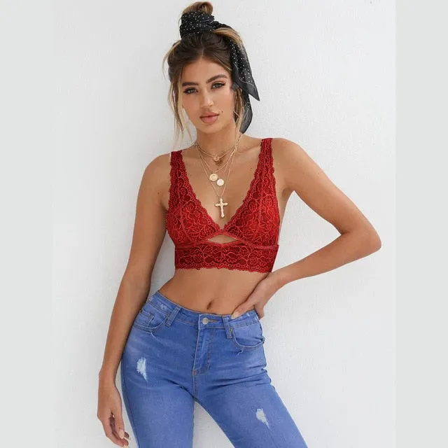 Sexy Lingerie Plus Size Lace Bra Women See-Through Bralette Deep V Neck Bustier Open Cup Bra Crop Top Women Vest Tank Top