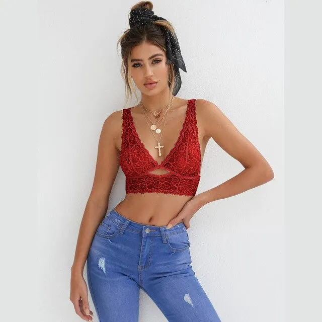 Sexy Lingerie Plus Size Lace Bra Women See-Through Bralette Deep V Neck Bustier Open Cup Bra Crop Top Women Vest Tank Top