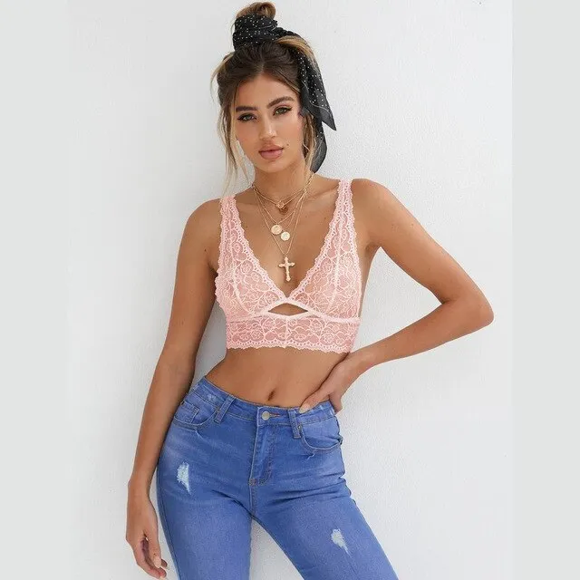 Sexy Lingerie Plus Size Lace Bra Women See-Through Bralette Deep V Neck Bustier Open Cup Bra Crop Top Women Vest Tank Top