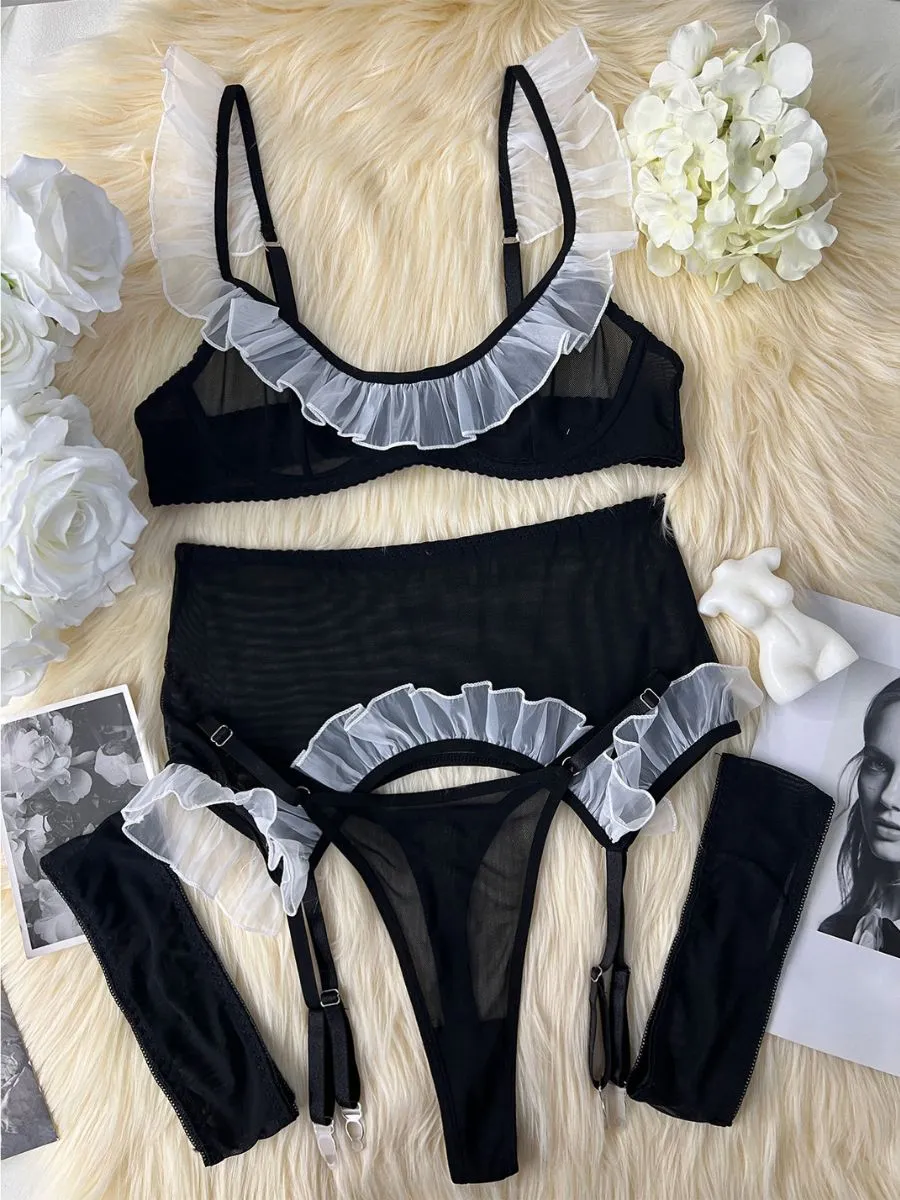 Sheer Maid Garter Belt Set