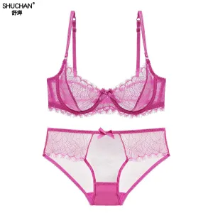 SHUCHAN Hot Women ultra thin bra panty Sales Separated set sexy gauze transparent invisible Set Sexy Lingerie Bra Up Sofe W618