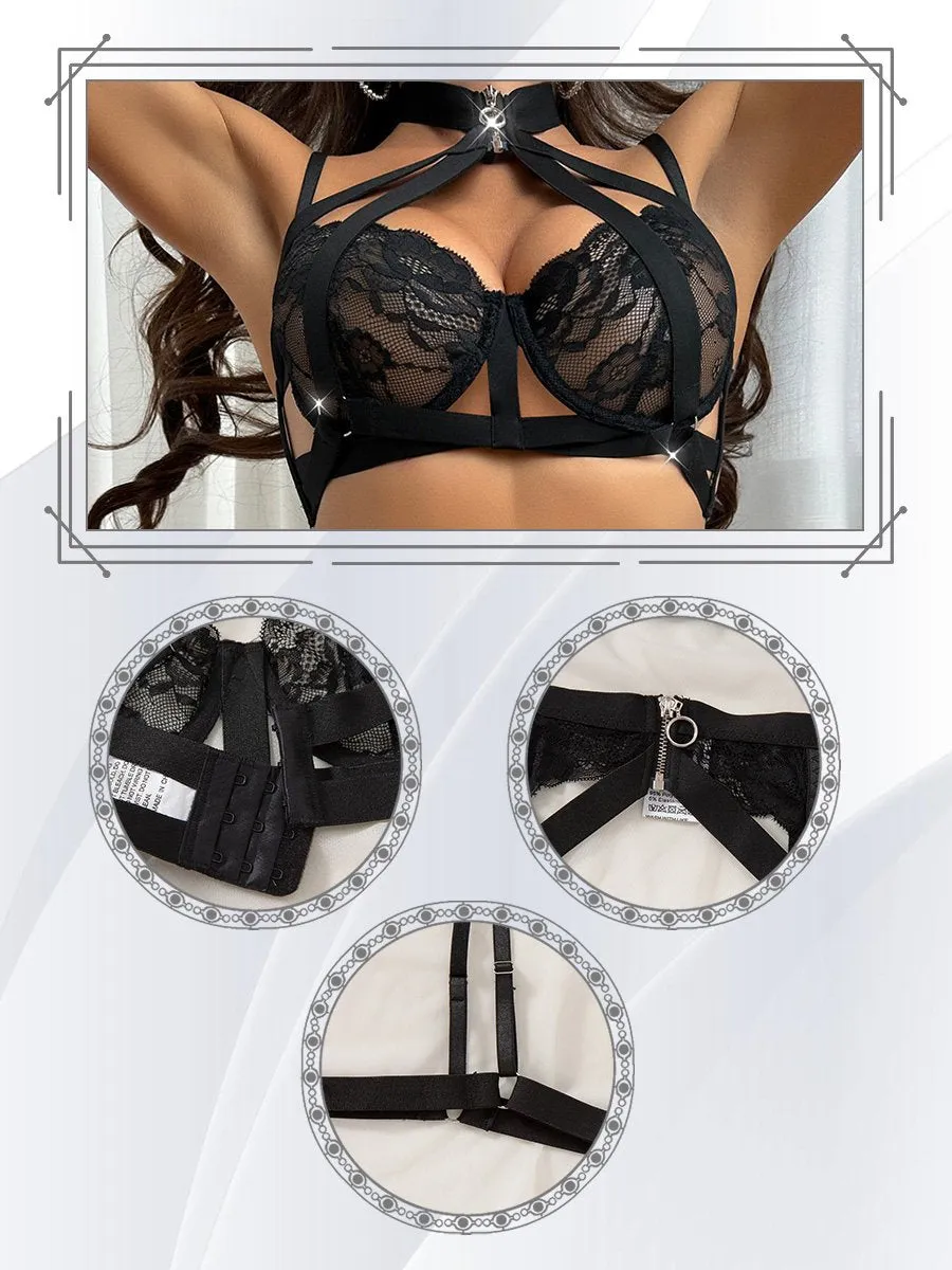 Strappy Punk Garter Belt Lingerie Set