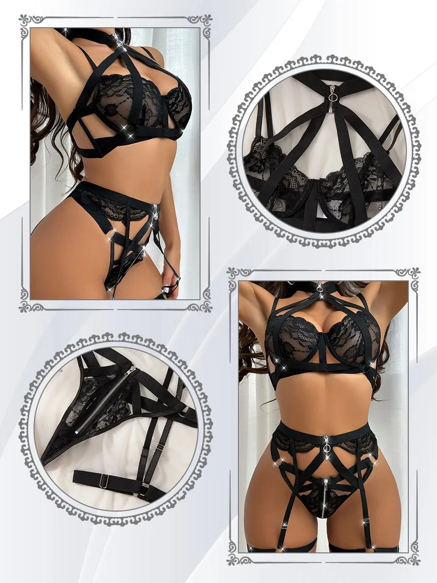 Strappy Punk Garter Belt Lingerie Set