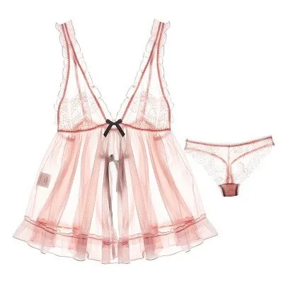 Summer Deep V Backless Sexy Lingerie Temptation Transparent Silk Nightdress Sling Night Coat Ultra Short White Pajamas Babydoll