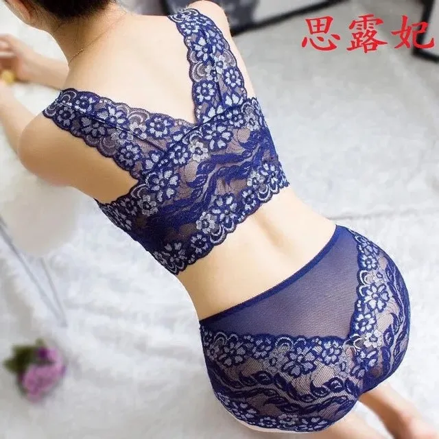 Underwear Plus size bra set push up transparent bralette lace sexy bra brief sets Sexy Lingerie lace bras for women