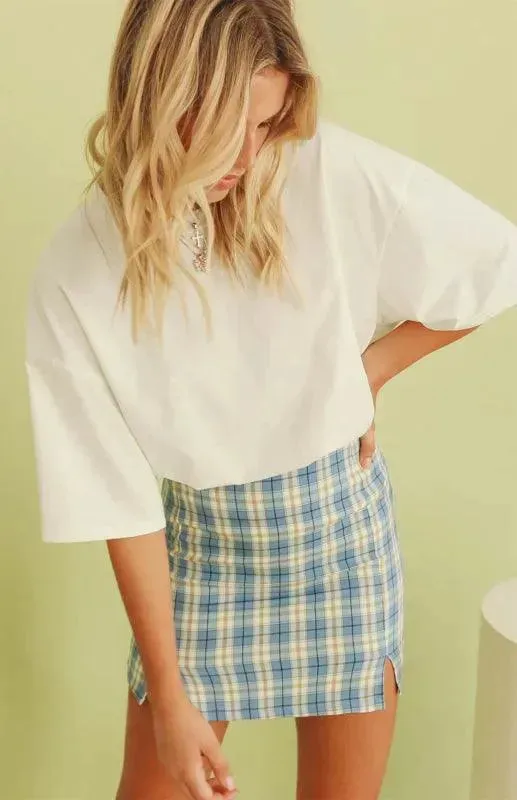 Versatile Sheath High Waist Plaid Skirt with Slit