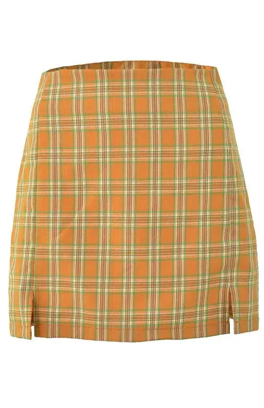 Versatile Sheath High Waist Plaid Skirt with Slit