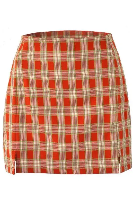Versatile Sheath High Waist Plaid Skirt with Slit