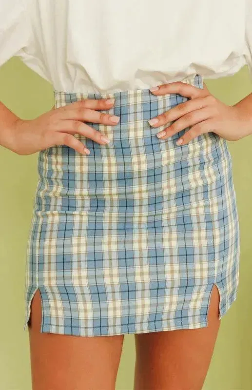Versatile Sheath High Waist Plaid Skirt with Slit