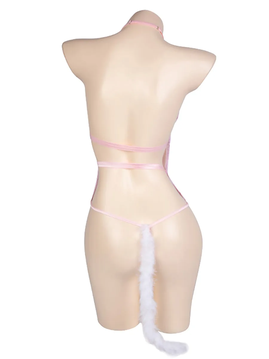 Wet Look Cat Crotchless Bodysuit