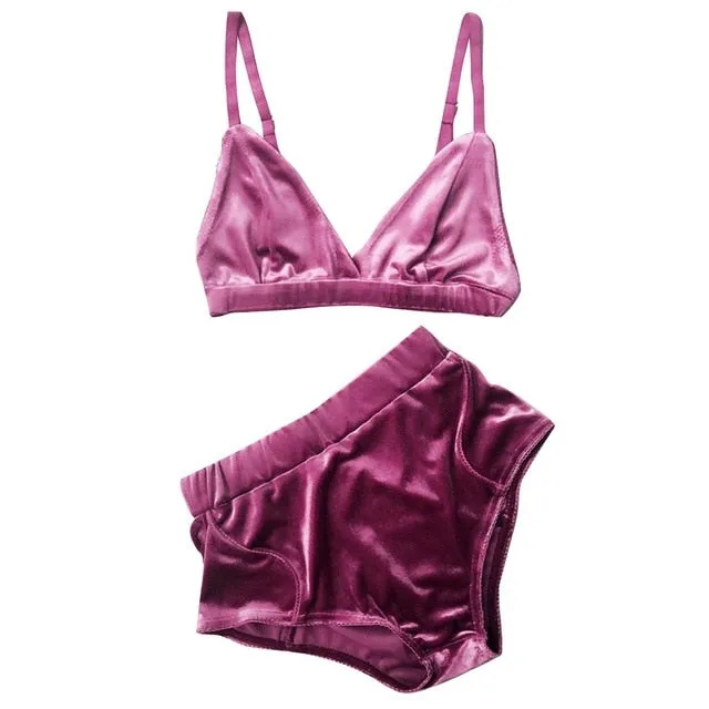 Women Bra Brief Set Push Up Bra Velvet Intimates Sexy Lingerie Set Underwear High Waist Panties Soft Lingerie Bra and Briefs Set
