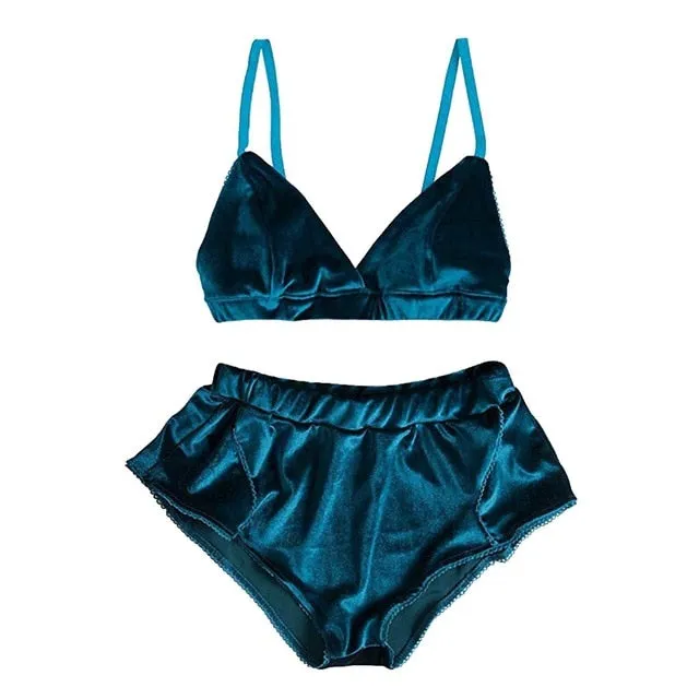 Women Bra Brief Set Push Up Bra Velvet Intimates Sexy Lingerie Set Underwear High Waist Panties Soft Lingerie Bra and Briefs Set