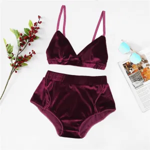 Women Bra Brief Set Push Up Bra Velvet Intimates Sexy Lingerie Set Underwear High Waist Panties Soft Lingerie Bra and Briefs Set