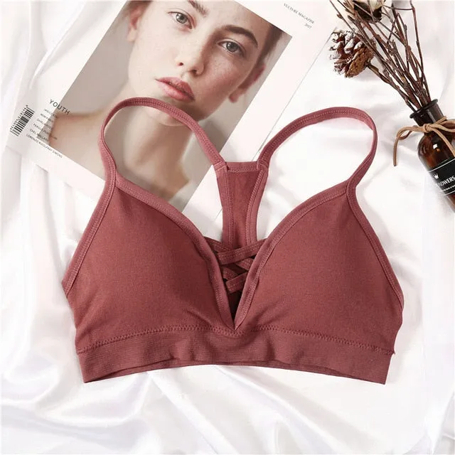 Women Bras Top Cotton Bralette Sexy Lingerie Fashion Hollow Brassiere Padded Backless Bra Wire Free Women Wireless Underwear New