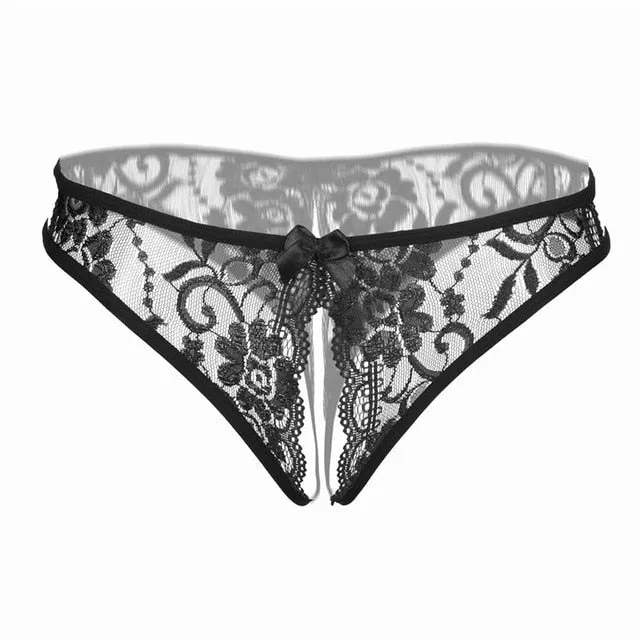 Women Sexy Lingerie hot erotic sexy panties Open Crotch porn lace underwear Crotchless underpants sex wear briefs with bow front
