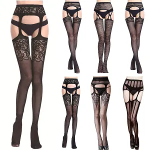 Women Sexy Lingerie Hot Erotic Style Pantyhose Mesh Fishnet Open Pantyhose Lace Babydoll Stockings Thigh Sheer Tights Pantyhose