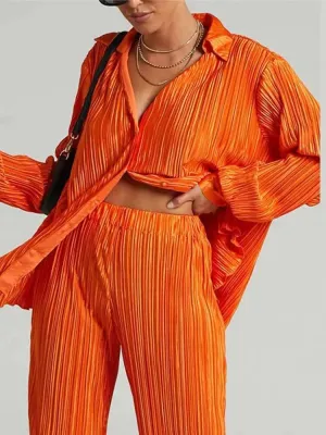 Women Vibrant Pleated Two-Piece Pants Set