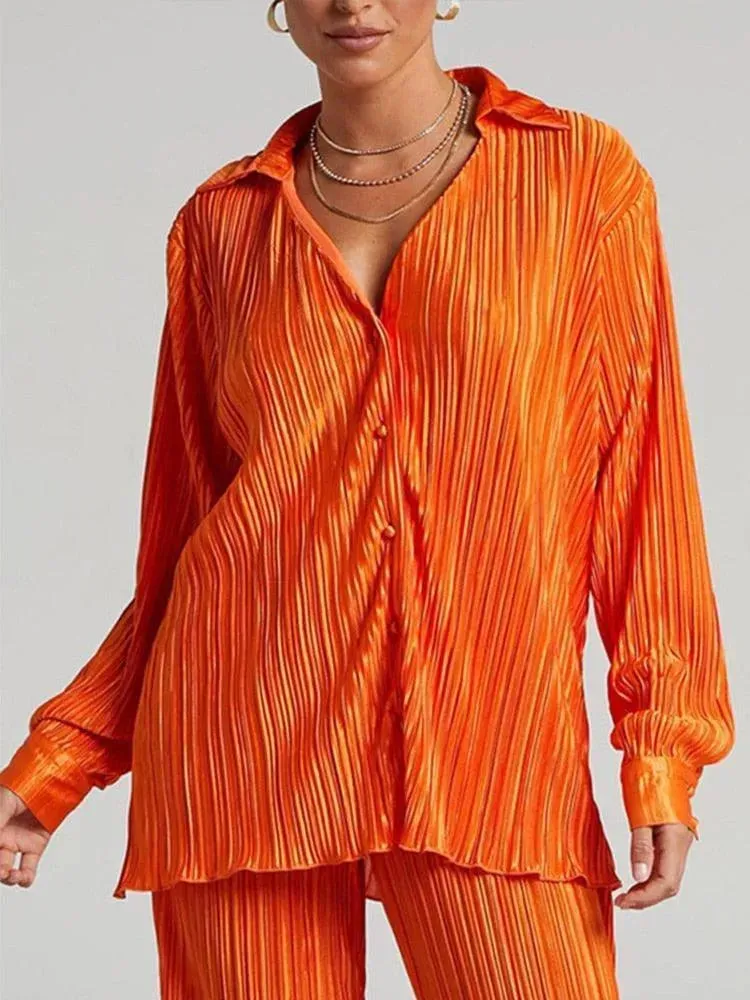 Women Vibrant Pleated Two-Piece Pants Set