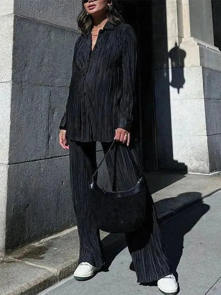 Women Vibrant Pleated Two-Piece Pants Set