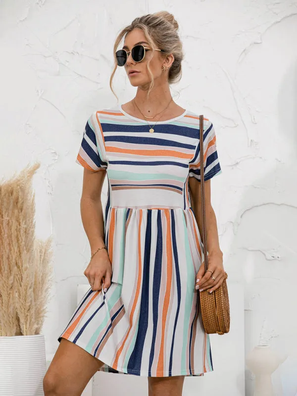 Women's Short Sleeve Casual Striped Dress