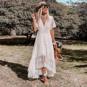 Womens Vneck Lace Maxi Dress